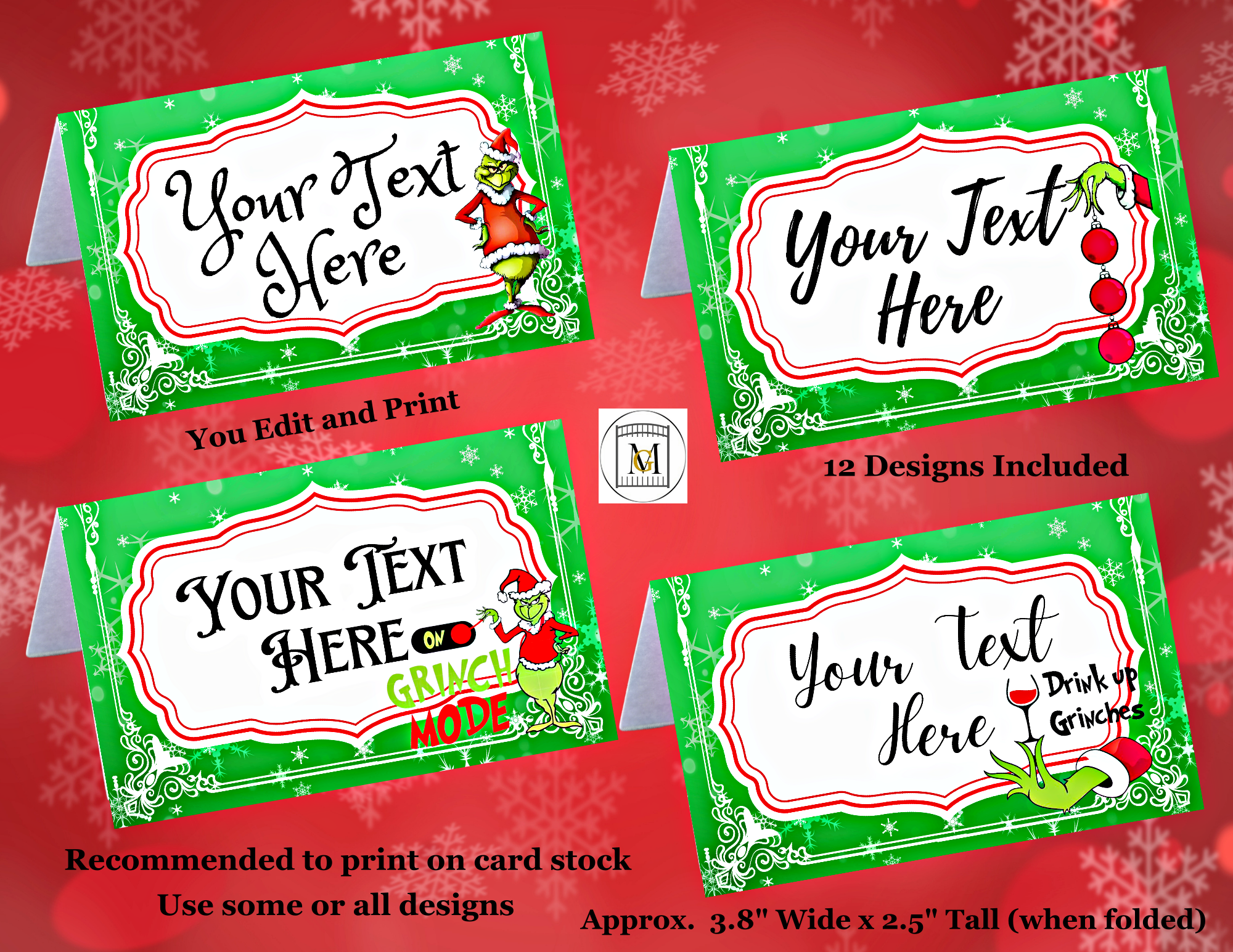 grinch christmas food label-candy label-place cards-12 count